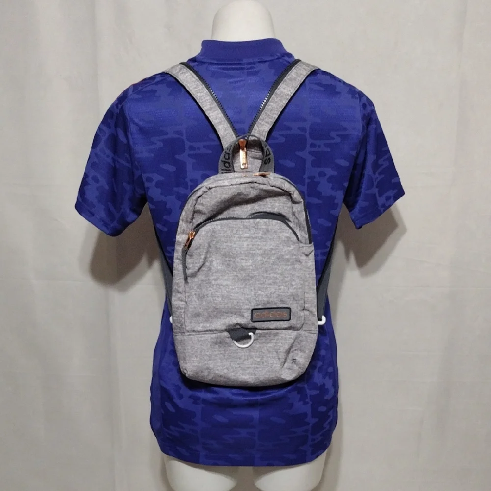 Adidas Convertible Sling Backpack Gray Jersey Rose Gold Athleisure Travel Bag - Picture 3 of 16